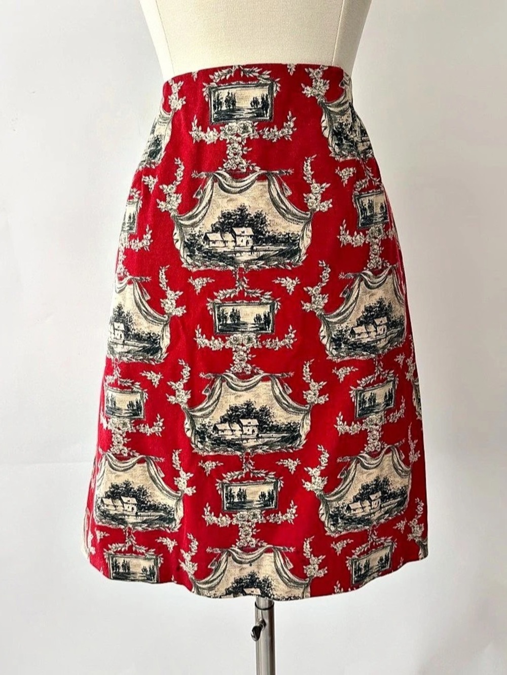 Talbots A-Line Toile Print Skirt in Red Size 10